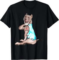 Funny Dog Pitbull I Love Mom Tattoo T-Shirt Dog Lovers Gift Unisex T-Shirt M
