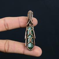 Green Aventurine Gemstone Handmade Pure Copper Wire Wrap Jewelry Pendant For Women 2.56 Inches žalia