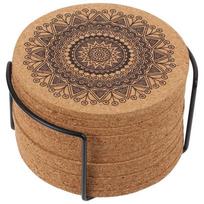 1 rinkinys kūrybingo skandinaviško mandalos dizaino apvalios formos medinių padėkliukų su stovu Skandinaviška mandala apvalus kamštinis padėkliukas 12pcs/set