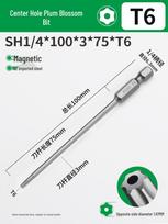 Plum Blossom Strong Magnetic Screwdriver with Extended Hexagon Rod and Drill Bit, 150-200mm 100mm*T6 Hollow, Strong Magnetic