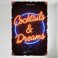 Vintažinis 'Cocktails & Dreams' Neono Ženklas Skardos Ženklas, Retro Plytų Sienos Baro Pub Dekoras, Vyriškos Urvos Sieninė Plokštelė Kavinės Restorano Namų B 20x30cm（7.8x11.8inch）