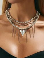 Salircon Trendy Elegant Love Heart Tassel Pendant Choker Necklace Women New Exquisite Metal Beaded Chain Wedding Party Jewelry