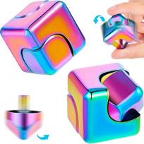 2 vnt. Fidget kubas su suktuku nuo nerimo, koncentracijai skatinantys Fidget žaislai 4 viename Sukamas žaislas Neono vaivorykštės Metalo spalvos Koncentracijai skatinantys Fidget žaislai Kubas Piršto viryklė suaugusiems