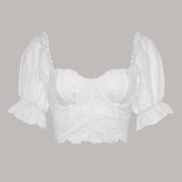 White Lace Corset Top With Puff Short Sleeves S balta