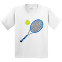 Inktastic Mėlynas teniso rakečių ir kamuoliukų jaunimo vaikų berniukų marškinėliai Sportinės rungtynės Žaidėjas Tee 120