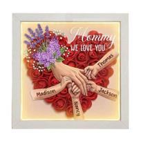 Personalized Mommy Holding Hands Shadow Box with Ring And Manicure, Custom Names Floral Heart Picture Frame, Mother's Day Gifts for Mom Grandma S F balta