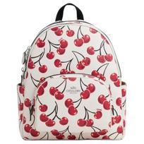 Coach Court 27 Logo Cherry Blossom Print Pebble Leather Backpack Large Women Backpack White CAA72-SVCAH Basic Set (Bag+Dust Bag)