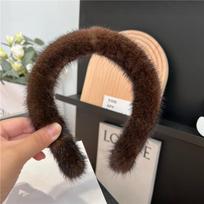 Luxurious Real Mink Fur Band South Korea Ins Cute Plush Headbands Fluffy Pure Color Temperament Fur Headwear Wholesale