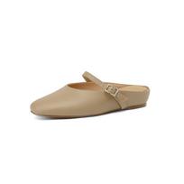 Krazing Pot Full Grain Leather Mules Square Toe Low Heels Autumn Outside Slippers Summer Shoes Women Pumps 34 abrikosas