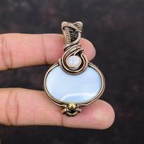 Mexican Laguna Lace Agate Pendant Copper Wire Wrapped Gemstone Pendant Handmade Moonstone Pendant Copper Wire Wrapped Jewelry Gift For Women