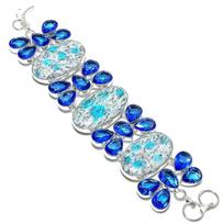 K2 Blue Azurite, Topaz Handmade 925 Sterling Silver Bracelet 7-8  e3H83
