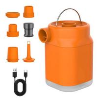 Lauko mini oro pompa su LED lempute, nešiojama, įkraunama USB, pripučiamiems daiktams, plaukimo ratui, baseino plūduriui, oro čiužiniui, lovai, nešiojama elektrinė pripūtimo pompa oranžinė