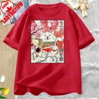 Japanese Noodles Maneki Neko Cat Ramen T Shirt Best Seller Funny Movie Gift Music Meme Top Tee High Quality Cotton Tops S