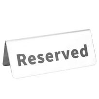 Nerūdijančio plieno dvipusis angliškų raidžių ženklas stalui restoranui, viešbučiui, barui, užeigai, stalo reikmenims Rezervuota