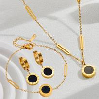 4pcs/setStainless Steel Black And  White Roman Numeral Pendant Necklace Bracelet Earrings Ladies Banquet Jewelry Set ,Party Gift auksinė