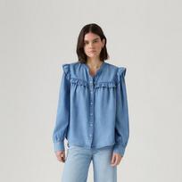 Levi's moteriški ledinio vėsinimo raukiniai džinsiniai marškiniai M mėlyna
