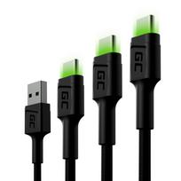 GREEN CELL USB-C Type C 30cm, 1.2m, 2m LED Ray, fast charging QC 3.0