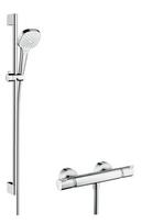 Dušo komplektas Hansgrohe Croma Select E Vario su dušo stiebu 0,90 m ir termostatu, baltas/chromuotas