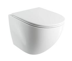 Pakabinamas tualeto unitazas Omnires OTTAWA COMFORT Rimfree su Soft Close dangčiu, blizgus baltas