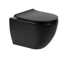 Pakabinamas tualeto pakrypis Sanindusa SANIBOLD Rimfree su Soft Close Easyclip Slim dangčiu, matinė juoda