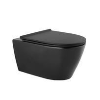 Pakabinamas tualeto puodas Sanindusa Urb.y 48 Rimfree su Soft Close Easyclip Slim dangčiu, matinė juoda