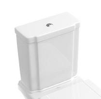Skalavimo bakelis WC Villeroy & Boch Hommage, vandens įvadas iš nugaros arba šono, chromuotas mygtukas, baltas CP 772111R1