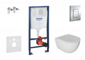 Grohe pakabinamo WC komplektas Rapid SL rėmas + Kielle Oudee Rimless klozetas + Skate Cosmopolitan chromuota mygtukas + Soft Close dangtis 11BA1104