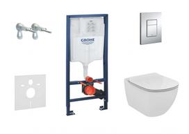 Tualeto pakabinamas rinkinys Grohe Rapid SL rėmas su Ideal Standard AQUABLADE® klozeto unitazu, chromuota Scate Cosmo mygtuku ir SoftClose dangčiu, 38528SET-KU