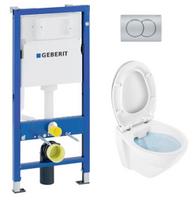 Geberit Duofix unitazo komplektas su Cetus 52 Rimfree klozeto dubeniu, Soft Close easyclip dangčiu, matinės chromo mygtukas Delta01