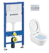 Tualeto puodo komplektas Geberit Duofix su Urb.y 48H Rimfree puodu ir Soft Close Easyclip Slim dangčiu, chromuota Delta01 mygtukas