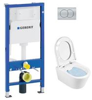 Geberit Duofix tualeto komplektas su Urb.y 48HM Rimfree pakabinamu puodu, Soft Close Easyclip Slim dangčiu, matinio chromo plovimo mygtukas Delta01