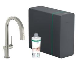 Virtuvinis kranas Hansgrohe Aqittura M91 SodaSystem 210 ištraukiamas su sBox nerūdijančio plieno apdaila 76836800