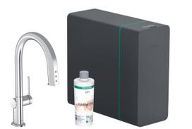 Virtuvinis kranas Hansgrohe Aqittura M91 SodaSystem 210 ištraukiamas su sBox Chromuotas 76836000