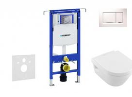 Tualeto komplektas Geberit Duofix rėmas su Villeroy & Boch Rimless klozetu su SoftClose dangčiu, Sigma30 balta/chromo mygtukas