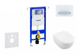 Tualeto pakabinimo komplektas Geberit Duofix rėmas su Villeroy & Boch tualetu, SoftClose dangčiu, matinio chromo Sigma30 mygtuku