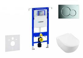 Tualeto rinkinio Geberit Duofix rėmas su Villeroy & Boch WC, SoftClose dangčiu ir chromuota Sigma01 mygtuku
