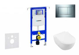 Tualeto komplektas Geberit Duofix rėmas su Villeroy & Boch klozeto unitazu, SoftClose dangčiu, Sigma30 mygtukas – blizgus/matinis chromas, modelis 111.355.00.5 NI6