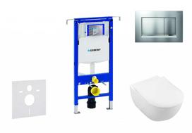 Tualeto stovo komplektas Geberit Duofix rėmas su Villeroy & Boch klozetu, SoftClose dangčiu, su matinio chromo Sigma30 mygtuku