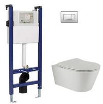 Sanindusa Sanfix WC rėmas komplektas su Urb.y 48 Rimfree pilku pakabinamu klozetu, SoftClose dangčiu ir baltu mygtuku (40333+140938154+4001300)