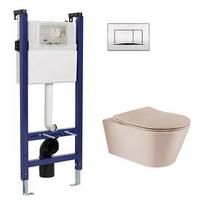 Sanindusa Sanfix potinkinė rėmo ir pakabinamo Urb.y 48 Rimfree Taupe Matt klozeto komplektas su SoftClose dangčiu ir chromuota satino mygtuku, modelis 40333+140938274+4001313