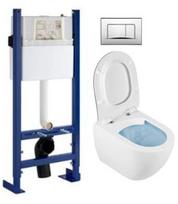 Sanindusa Sanfix klozeto komplektas su SANIBOLD Rimfree baltu unitazu, SoftClose dangčiu ir chromuota mygtuku