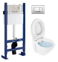 Tualeto puodo komplektas Sanindusa Sanfix rėmas su Cetus 48 Rimfree baltu puodu, SoftClose dangčiu ir chromuota mygtuku (110947004+40323+4001311)
