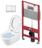 WC komplektas TECEbase rėmas su Sanindusa Urb.y 48 Rimless klozetu, SoftClose EasyClip Slim dangčiu ir TECEnow balta mygtuku, modelis 9400413+140936004
