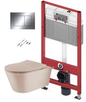 Tualeto puodo komplektas TECEbase rėmas su Sanindusa Urb.y 48 Rimless Taupe puodu, SoftClose EasyClipp Slim dangčiu ir TECEnow chromuota mygtuku