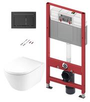 Tualeto unitazo komplektas TECEbase stovas su Duravit D-Neo Rimless klozeto puodu, SoftClose Slim dangčiu ir TECEnow juoda mygtuku