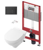 TECEbase rėmo tualeto komplektas su Villeroy & Boch O.novo Rimless klozeto puodu, SoftClose Slim sėdyne ir TECEnow juoda mygtuku (9400414+5660HR01)