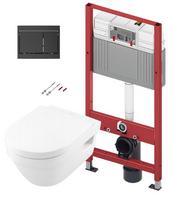 Tualeto puodo komplektas TECEbase rėmas su Villeroy & Boch Architectura Rimless puodu, SoftClose Slim dangčiu ir TECEnow juoda mygtuku, 9400414+5684HR01