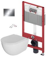 WC rinkinys TECEbase rėmas su Kielle Oudee Rimless klozeto dubliu, SoftClose dangčiu ir TECEnow chromuota mygtuku