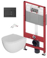 Tualeto puodo komplektas TECEbase rėmas su Kielle Oudee Rimless puodu, SoftClose dangčiu ir TECEnow juoda mygtuku (9400414 +30102001)