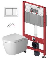 TECEbase rėmo tualeto komplektas su Duravit ME by Starck Rimless unitazu, SoftClose Slim dangčiu ir TECEnow baltu mygtuku, modelis 9400413+45300900A1